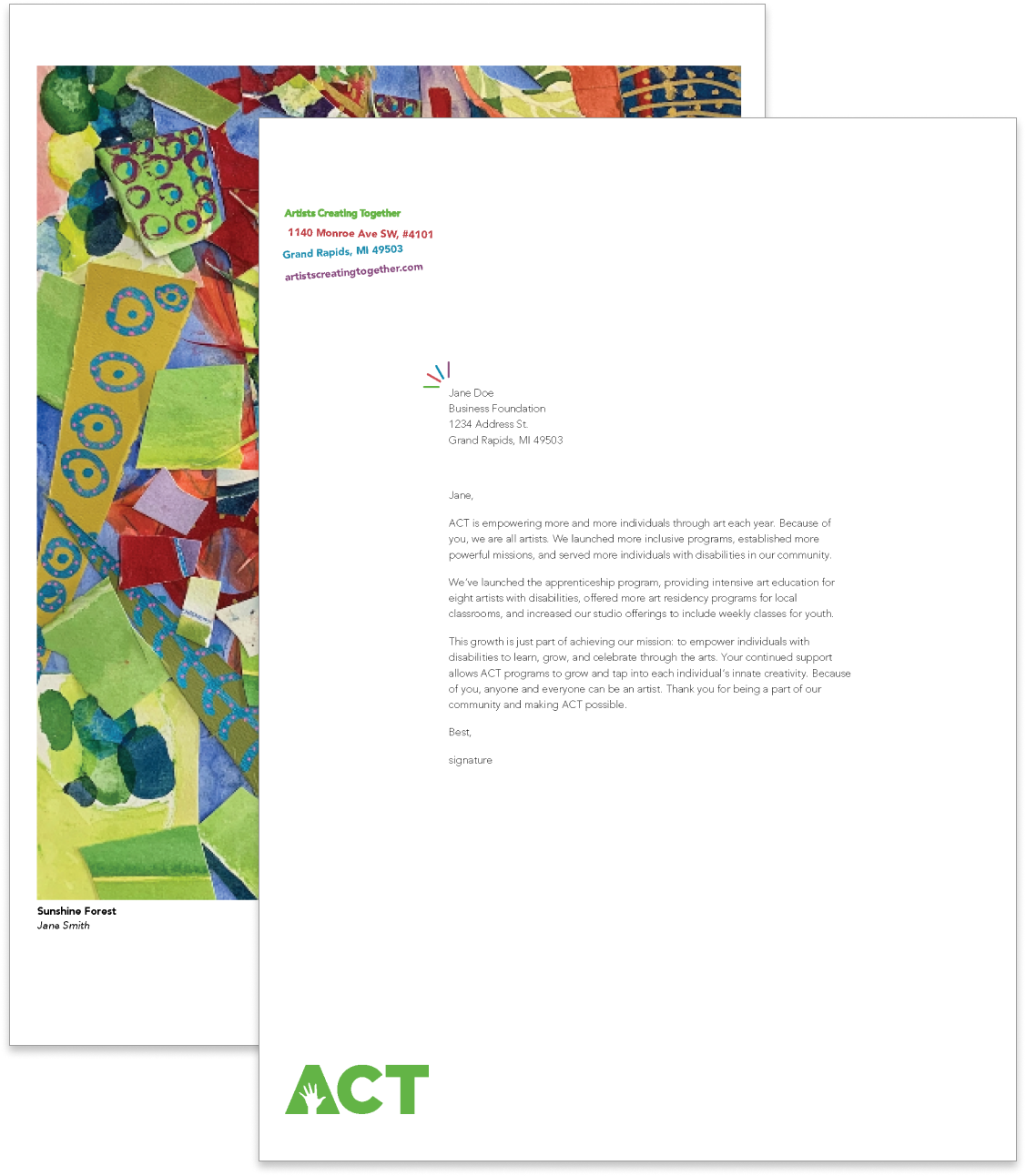 Letterhead with artwork and placeholder text